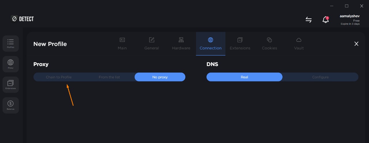 0Detect — “Attached to profile” mode