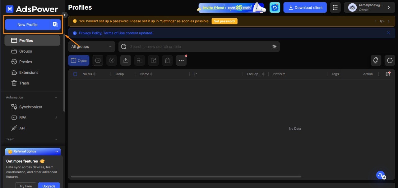 AdsPower interface