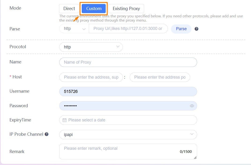 Entering proxy details